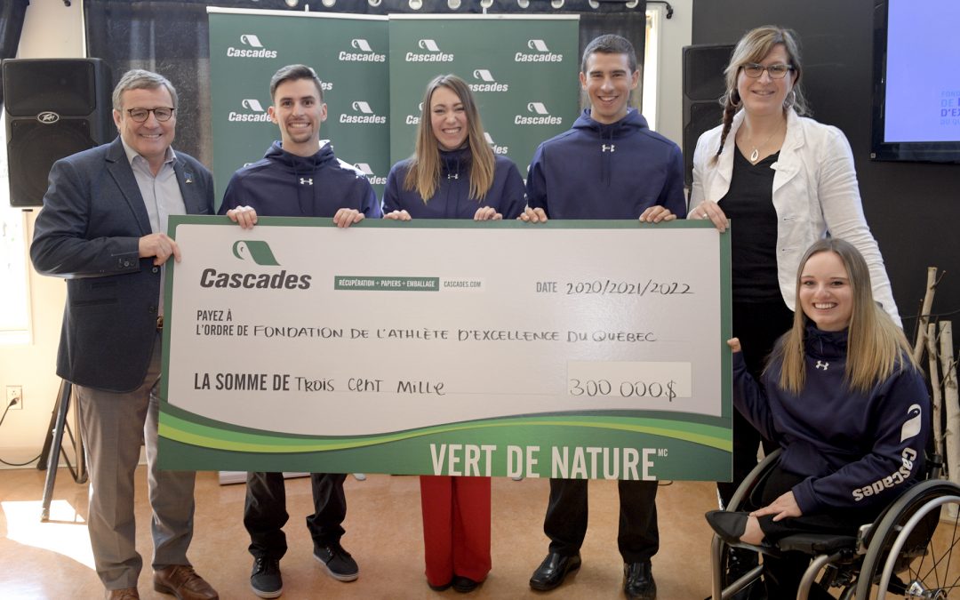 Cascades reconduit pour 3 ans son partenariat au sein de la Fondation de l’athlète d’excellence et investira 300 000 $